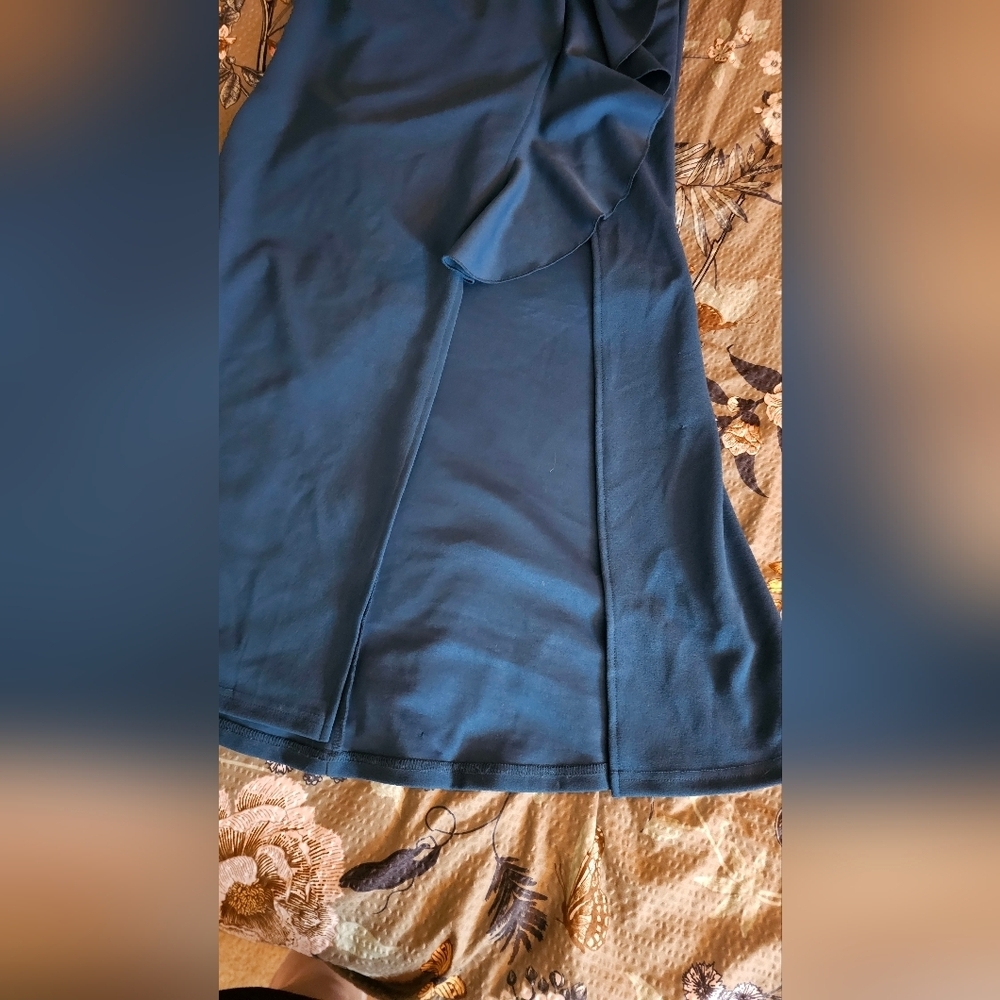 Woosea Sleeveless Mermaid Bodycon Gown Teal Blue Ruffle Slit - Picture 4 of 6